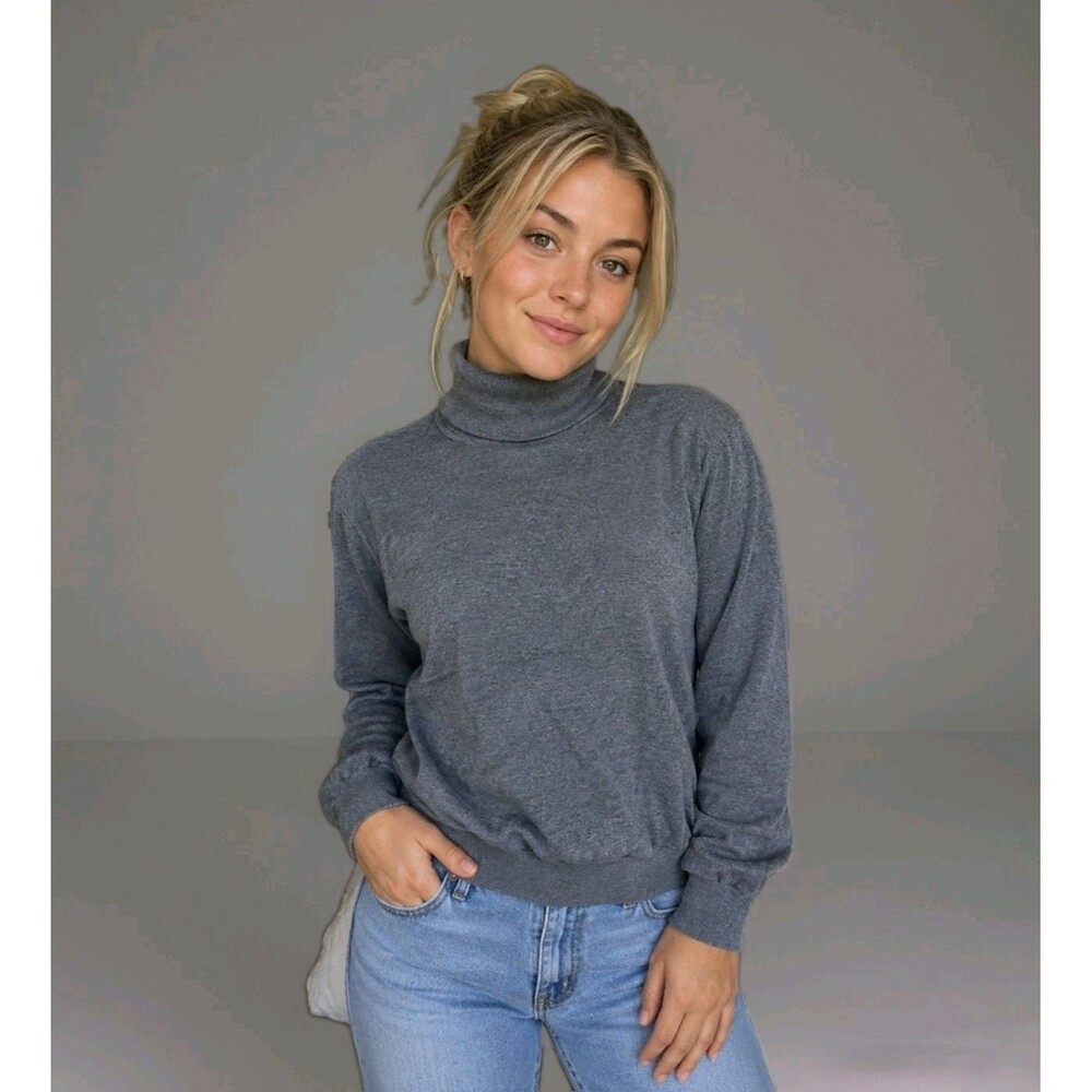 BOSS Hugo Swester Finest Italian Gray Yarn Turtleneck Sweater Women Size Medium